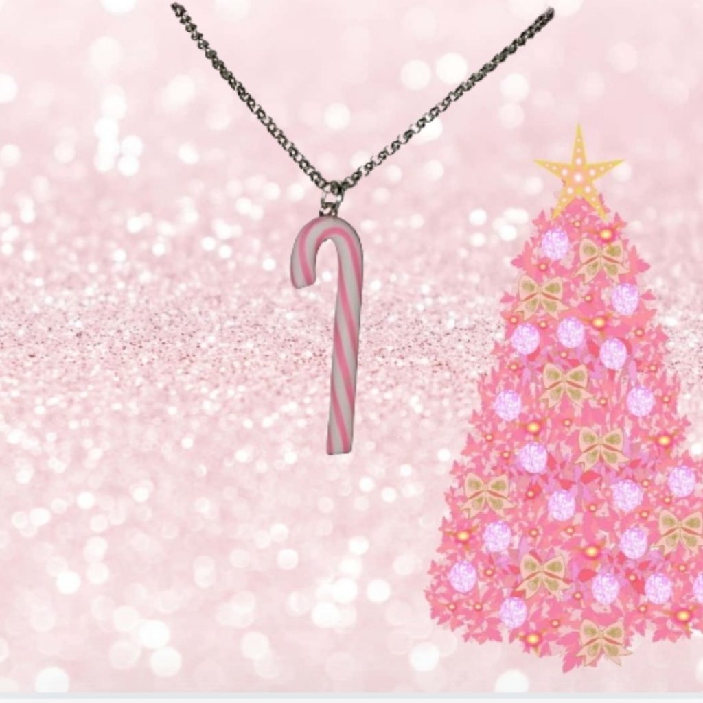 Pink Candy Cane Chain Necklace, Holiday Necklace, Christmas Necklace